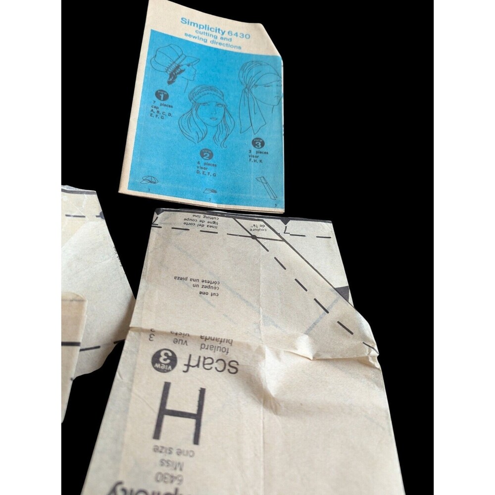 Vintage 1974 Simplicity Pattern 6430 Misses Cap Visors Cut But Complete FreeShip - Picture 2 of 4